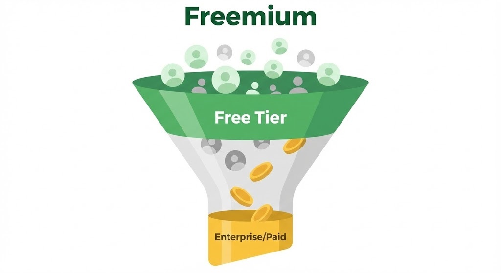 Diagram illustrating the freemium business model used by cloud hosting providers to offer free VPS services.