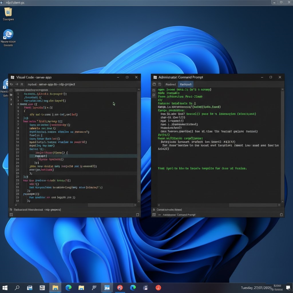 A developer using an RDP server for remote coding and testing
