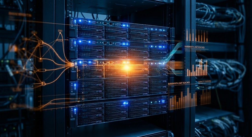 Visual representation of server resource limits and bandwidth caps on a free virtual private server.